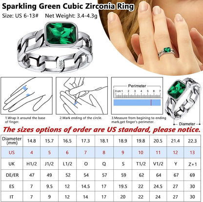 Cuban Link Chain Band Ring with CZ Sterling Silver Jewelry Wedding Engagement Gift with Delicate Packaging