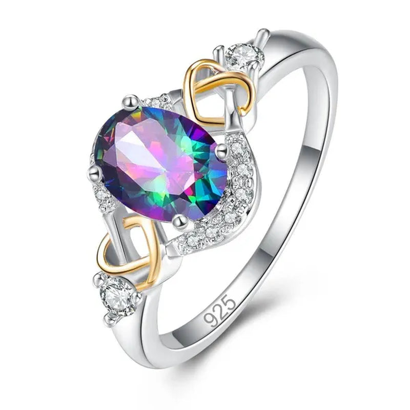 Fashion  Wedding Bride Oval Cut Rainbow Blue Topaz Sapphire Ruby Gemstone Jewelry Ring