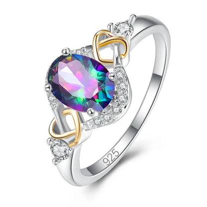 Fashion  Wedding Bride Oval Cut Rainbow Blue Topaz Sapphire Ruby Gemstone Jewelry Ring