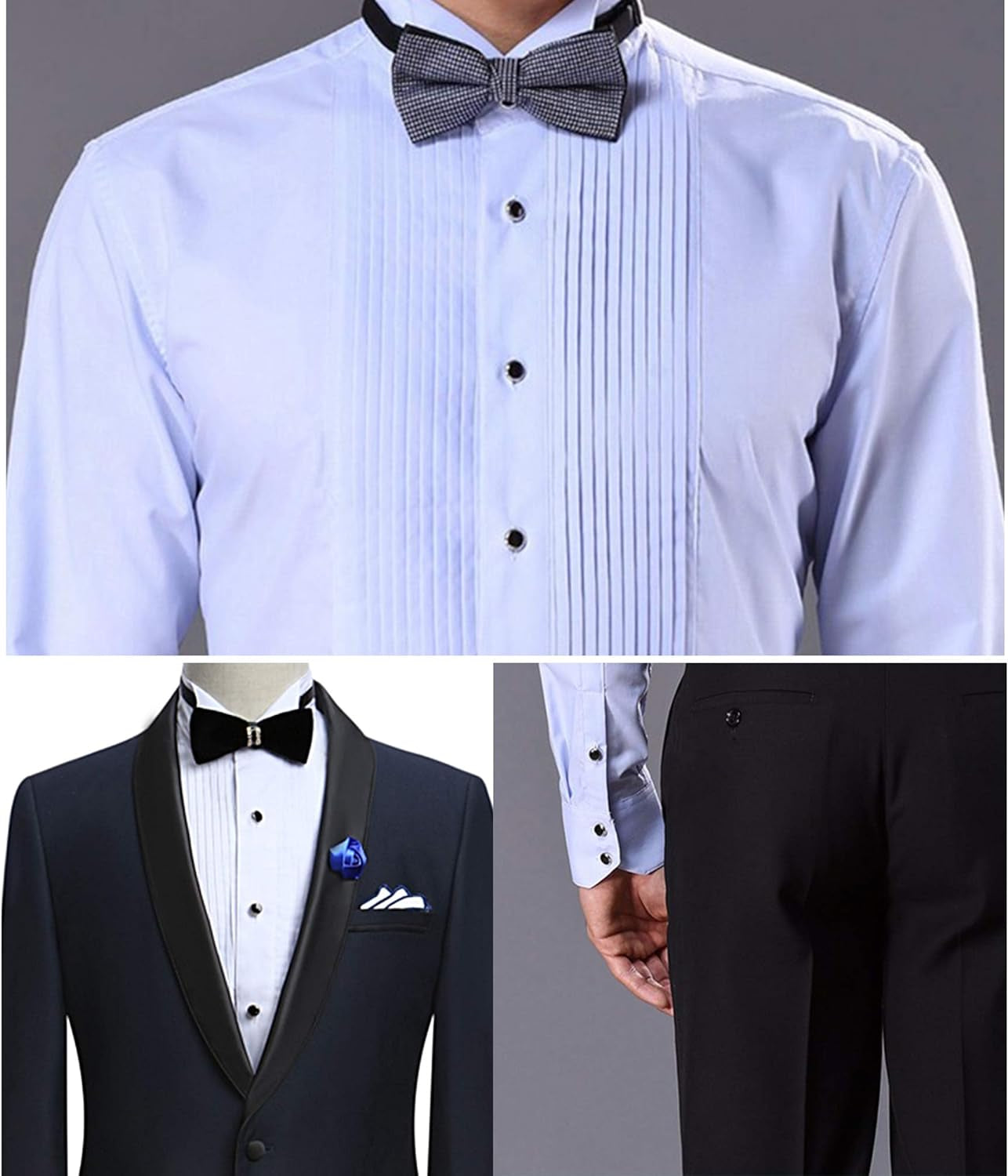 Mens Cufflinks and Studs Set Tuxedo Shirts Classic Black&Silver Match for Business Wedding Formal Suit