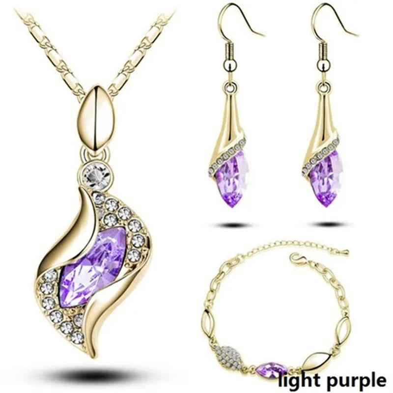 2022 Elegant Luxury Simple 18k Gold Sterling Silver Rose Gold Color Austrian Crystal Pendant Necklace Earring Bracelet 925 Sterling Silver Engagement Jewelry Set Lady Gift Birthday Gift Jewelry Set