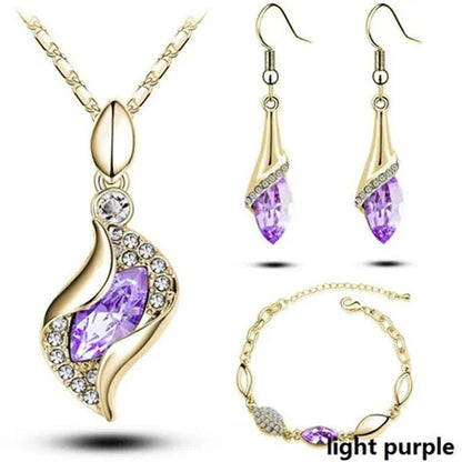 2022 Elegant Luxury Simple 18k Gold Sterling Silver Rose Gold Color Austrian Crystal Pendant Necklace Earring Bracelet 925 Sterling Silver Engagement Jewelry Set Lady Gift Birthday Gift Jewelry Set