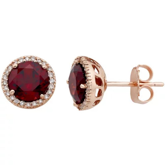 2.0 CT. T.W. Garnet and 0.13 CT. T.W. Diamond Earrings in 14K Rose Gold