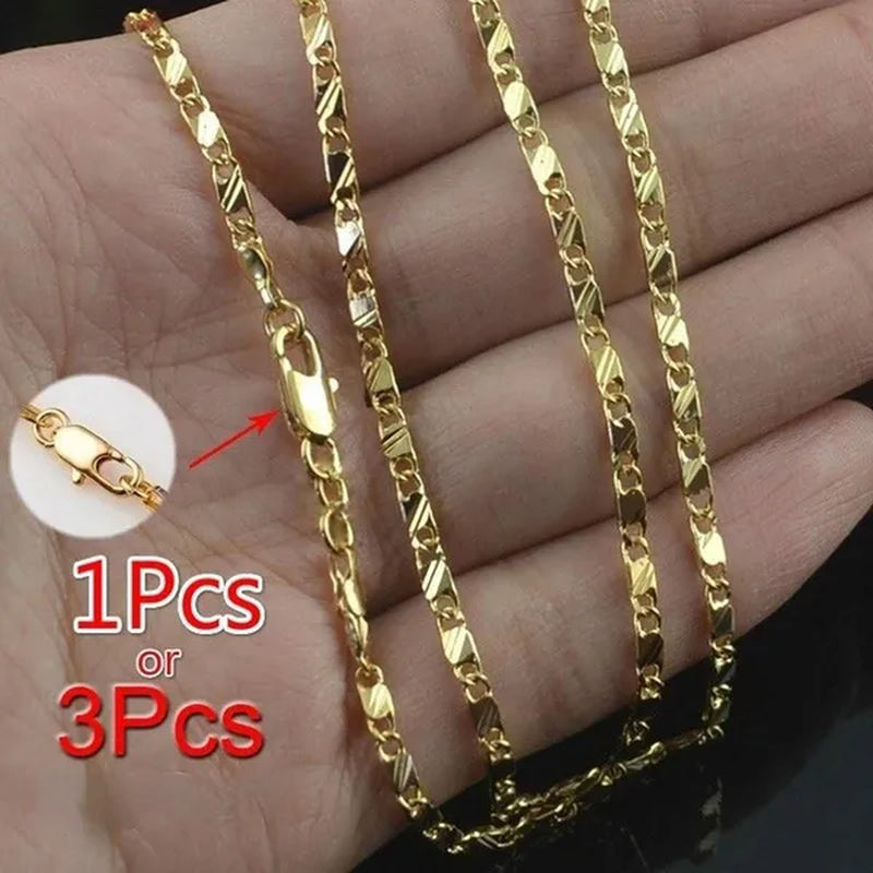 1Pc/3Pcs Men'S Women'S 16-30 Inch European Fashion Luxury Solid Chain Necklace Bridal Wedding Engagement High Jewelry Gifts