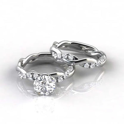 Exquisite elegant women's fashion jewelry twisted twist ring set natural white zircon ring set princess engagement wedding ring set party anniversary gift bride romantic wedding jewelry ring set size US5-11