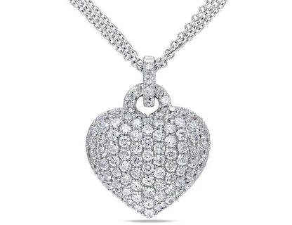 3.50 Carat (Ctw) Lab-Created White Sapphire Heart Pendant Necklace in Sterling Silver