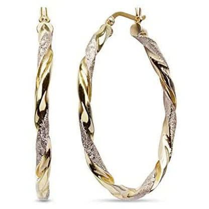 Luxury 14K Solid Gold Hoop Earrings Spiral Circle Earrings Simple Earrings Big Circle Gold Color Loop Earrings for Women