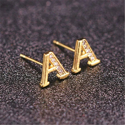 New Diamond Letter  Stud Earrings Women Fashion Earrings 26 Letters A-Z