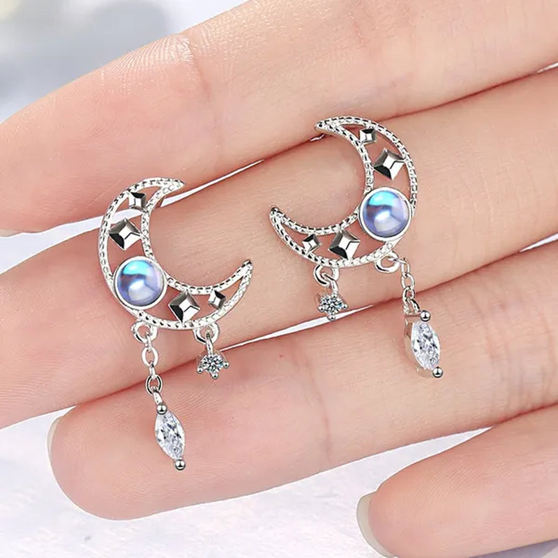 1 Pair Moon Hollow Zircon Crystal Drop Earrings for Women Party Moonstone Earrings Jewelry
