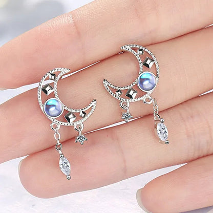 1 Pair Moon Hollow Zircon Crystal Drop Earrings for Women Party Moonstone Earrings Jewelry