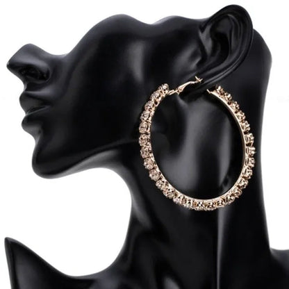 Trendy Big Circle Gold Silver Hoop Earrings Women's Fashion Rhinestone Diamond Round Earrings Party Jewelry