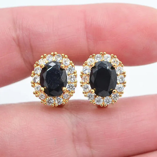 Women Classic Oval Black Cubic Zirconia CZ Hoop Huggie Earrings Jewelry