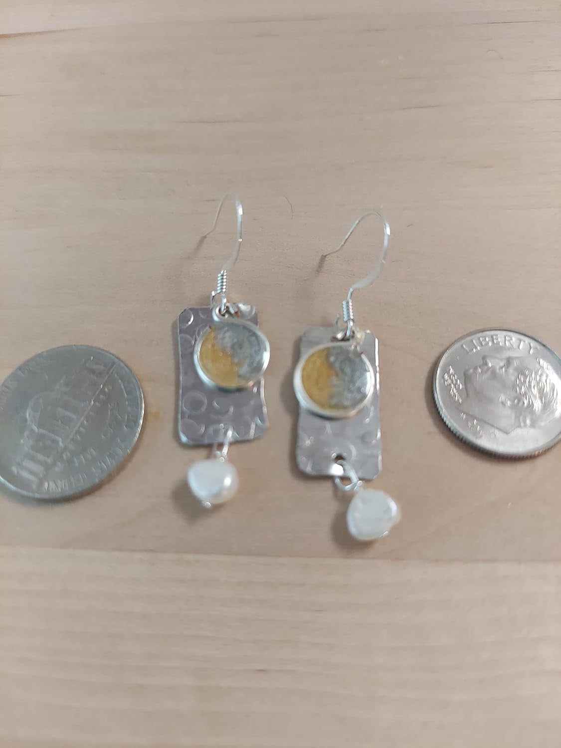 Handmade Lightweight Sapphire Blue and White Pearl Rectangle Drop Womens Earrings