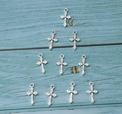 50 Pcs Vintage Crucifix Pendants Beading Charms with Hole Metal Religious Antique Silver Gold Bulk Cross for Jewelry Making Kit DIY Bracelet Necklace Earring Keychain Accessories Supplies