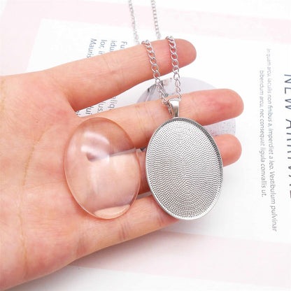 10 Sets Silver Color Oval Bezel Pendant Kit with Glass Cabochon Iron Chain for Necklace Jewelry Making 40X30Mm