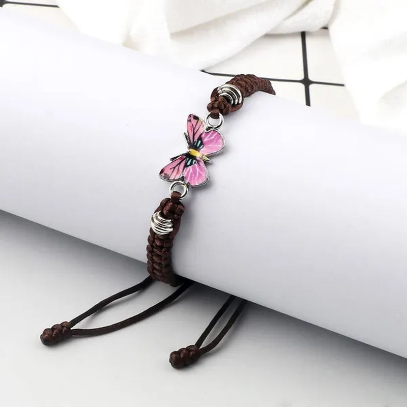 2022 Hot Adjustable Braided String Bracelet for Women Grey Butterfly Pendant Handmade Charm Bangles Fashion Girl Jewelry