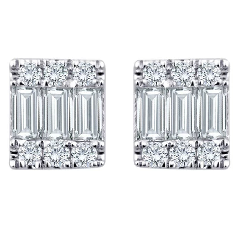 0.17 CT. T.W. Baguette and round Diamond Earrings in 14K White Gold