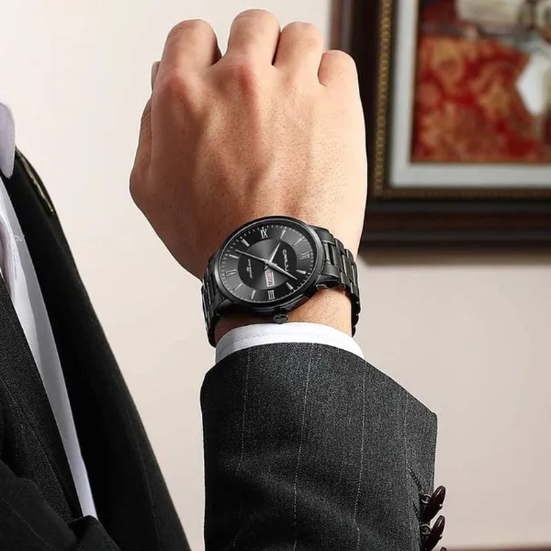 CRRJU Men's Minimalist Leisure Luxury Automatic Dating Watch Fashion Business Japanese Movement Quartz Waterproof Watch Men's Silver Stainless Steel Watch Band