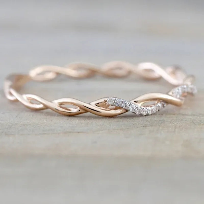 Diamond Ring Engagement Ring Diamond Anniversary Twined Vine Simple Infinity Eternity Ring Bridal Women Promise Ring Anniversary Gold Wedding Bands Size 4-10