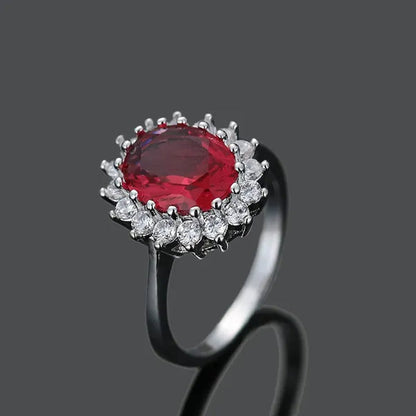 Royal Jewelry Princess Diana Soild Silver Color Ring Sapphire Cz Diamond Engagement Wedding Band Rings for Women Bridal Size 5-11 Bague Femme