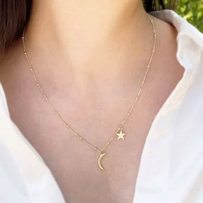 14K Gold Moon and Star Choker with Beads, 16"