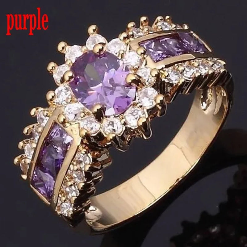 Jewelry Women Men's Blue Sapphire Cz 18K Golden Plated Wedding Rings Sz 7 8 9 10 11 ( Choice Color and Size )