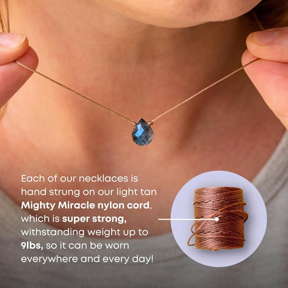 Soul Shine Handmade Necklace, Empowering Jewelry with Healing Crystal, Inspirational Gift for Woman or Girl, 2" Extender with Lobster Clasp, 16" Nylon Cord (Powder Blue, Breathe)