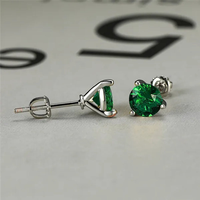 925 Sterling Silver 1 Ct Round Cut Chic Tsavorite Sapphire Stud Earrings Anniversary Birthstone Ear Studs Dainty Wedding Jewelry