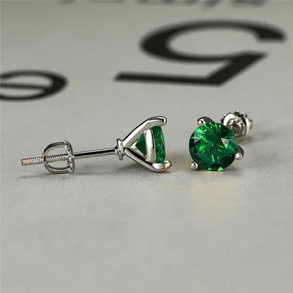 925 Sterling Silver 1 Ct Round Cut Chic Tsavorite Sapphire Stud Earrings Anniversary Birthstone Ear Studs Dainty Wedding Jewelry