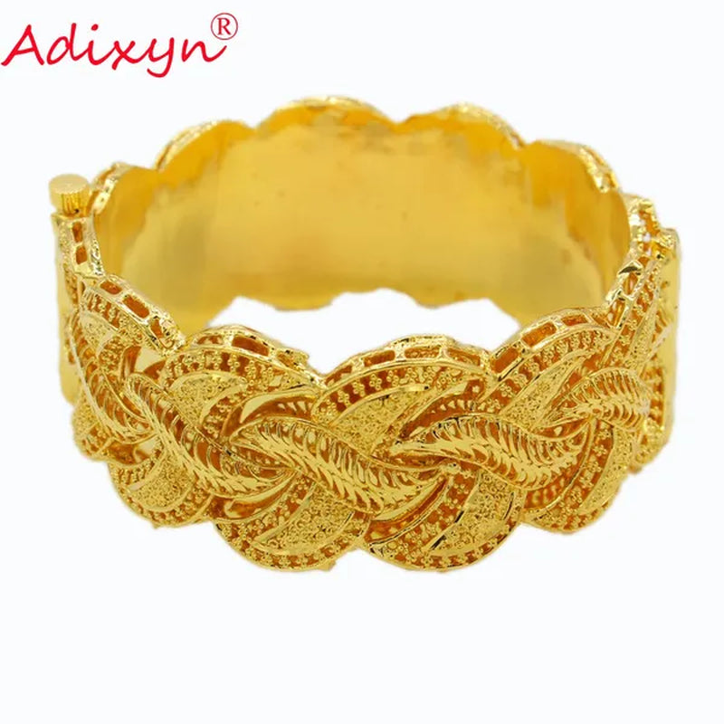 Adixyn Ethiopian Gold Bangle for Women Wedding Bride Bracelets Gold Color Jewelry Middle East African Bride Gifts N10276