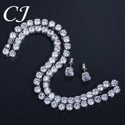CANDICE Hot Sale White Gold Plated round CZ Stone Classic Women Wedding Necklace & Earrings Jewelry Set