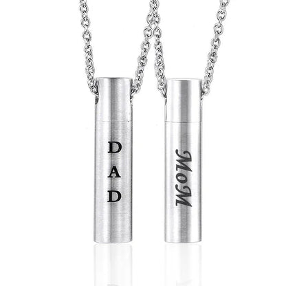 Mom Dad Stainless Steel Urn Necklaces for Women Men Cremation Pendant Necklace for Memorial Ashes Jewelry Silver