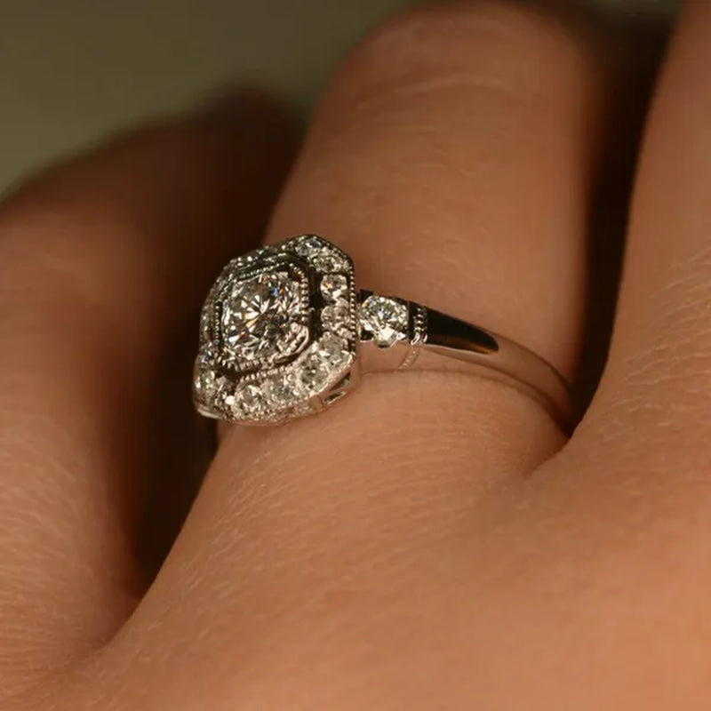 925 Sterling Silver Art Deco Inspired CZ Diamond White Sapphire Wedding Ring for Women Bridal Jewelry