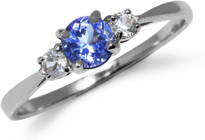 Petite round Shape Gemstone White Gold Plated or Yellow Gold Plated 925 Sterling Silver Promise Ring Jewelry for Women or Teens