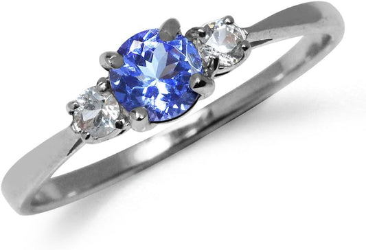 Petite round Shape Gemstone White Gold Plated or Yellow Gold Plated 925 Sterling Silver Promise Ring Jewelry for Women or Teens