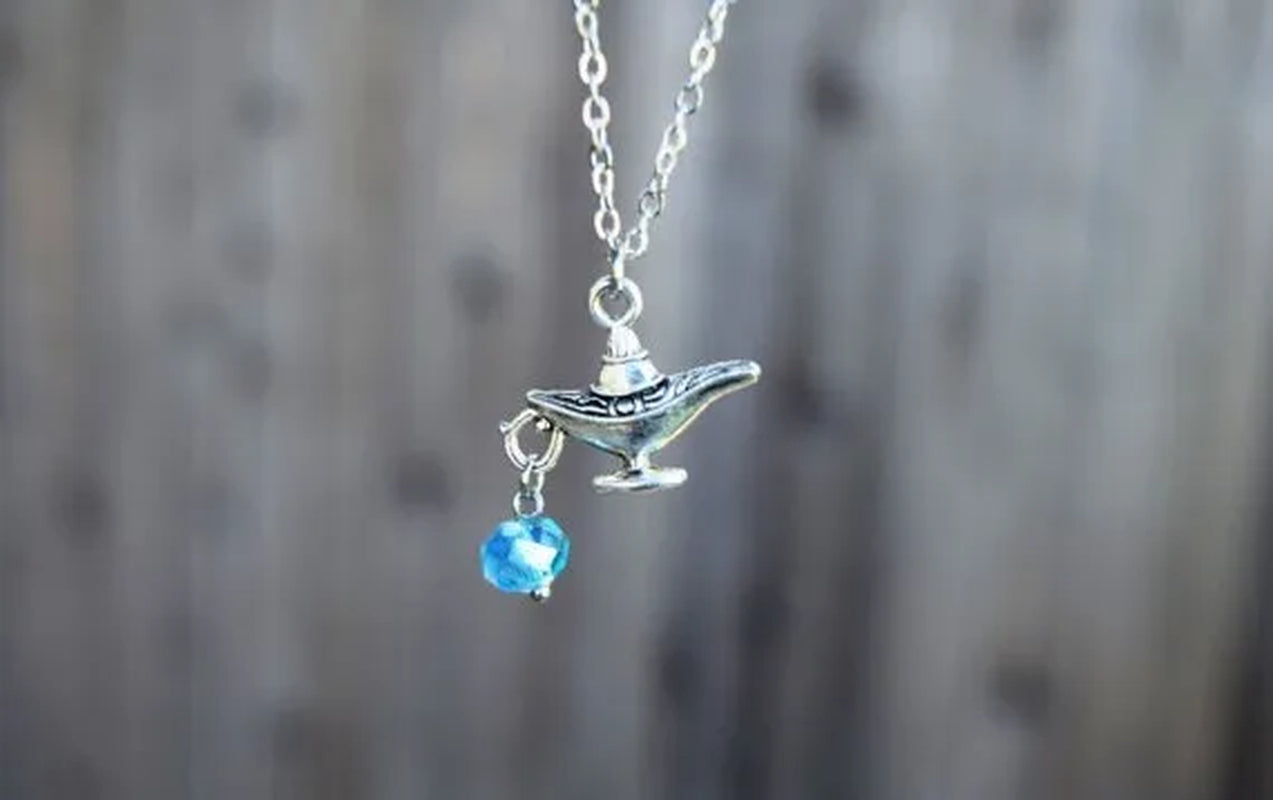 Magic Lamp Necklace,  Necklace, Lamp,  Costume,Silver Necklace, Fairytale Necklace with Birthstone Bead