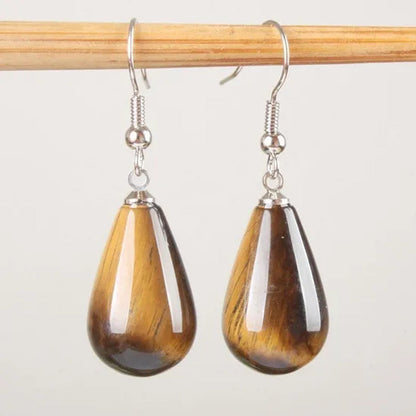 1Pair 13X22MM Amethyst Clear Quartz Lapis Lazuli Turquoise Rose Quartz Opal Obsidian Jasper Drop Cone Bead Hook Dangle Earrings