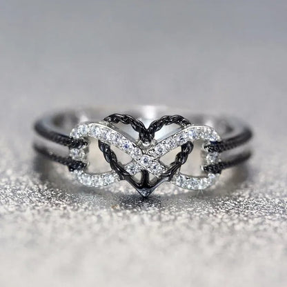 Exquisite 925 Sterling Silver Rings Infinite Love Motif Two-tone Anchor Heart Promise Anniversary Engagement Wedding Jewelry Ring Gift For Women Size 6 - 10