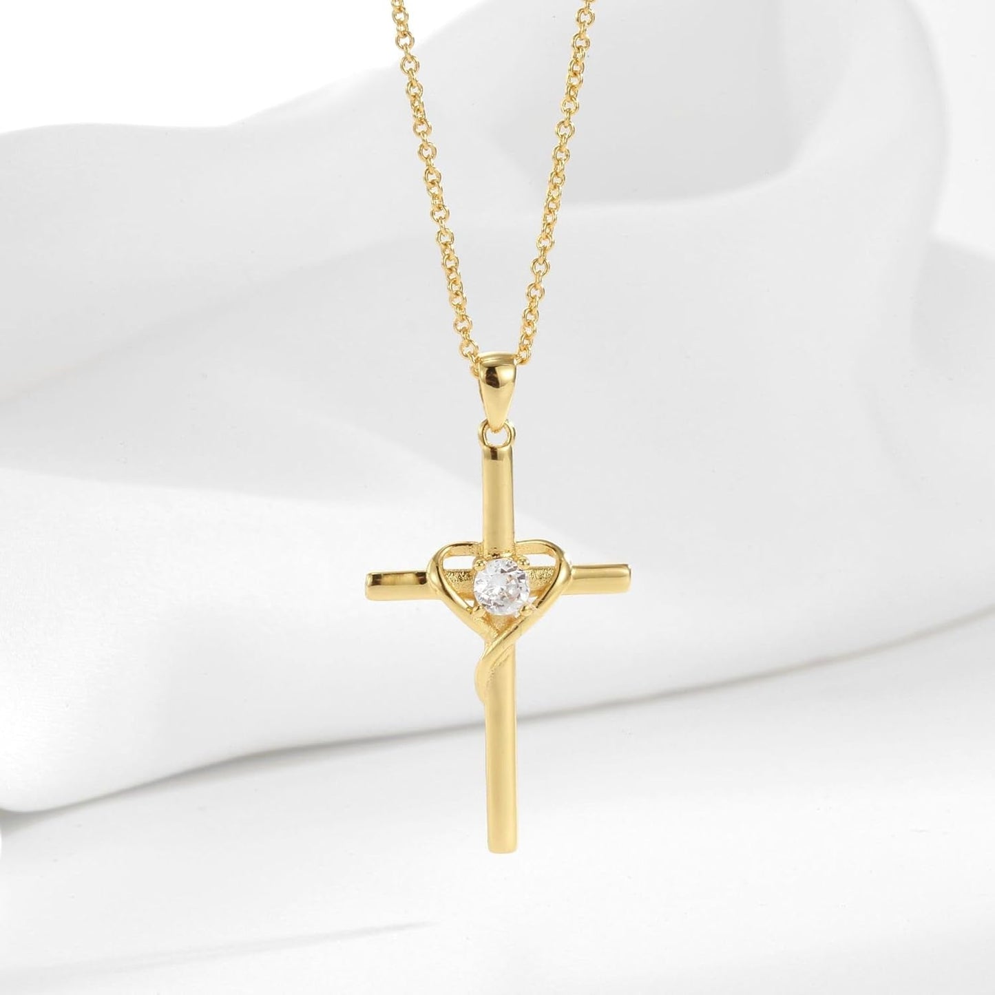 Cross Necklace for Woman,18K Gold Plated Cross Shaped Diamond Embellished Pendant Religious Necklace Christian Jewelry Chain 45 Cm/17.71 Inches