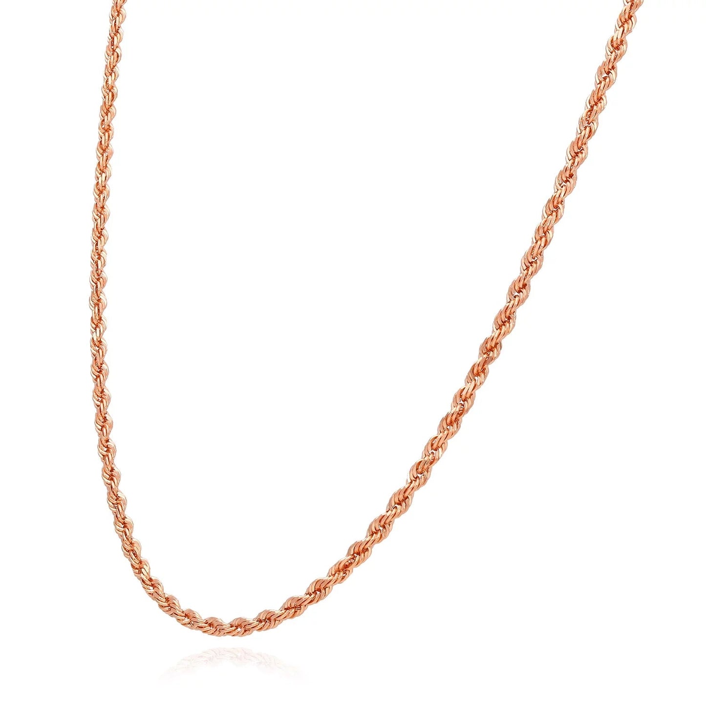 Solid 10K Rose Gold 2.2Mm Rope Link Chain Necklace 18"-22"