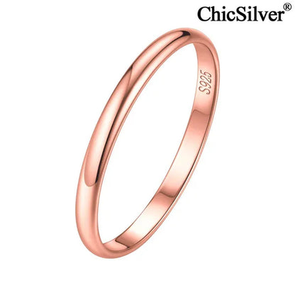 Chicsilver Ring Solid 925 Sterling Silver 2/3Mm Thin Plain Dome High Polish Wedding Band Rings for Him and Her Size 4-12