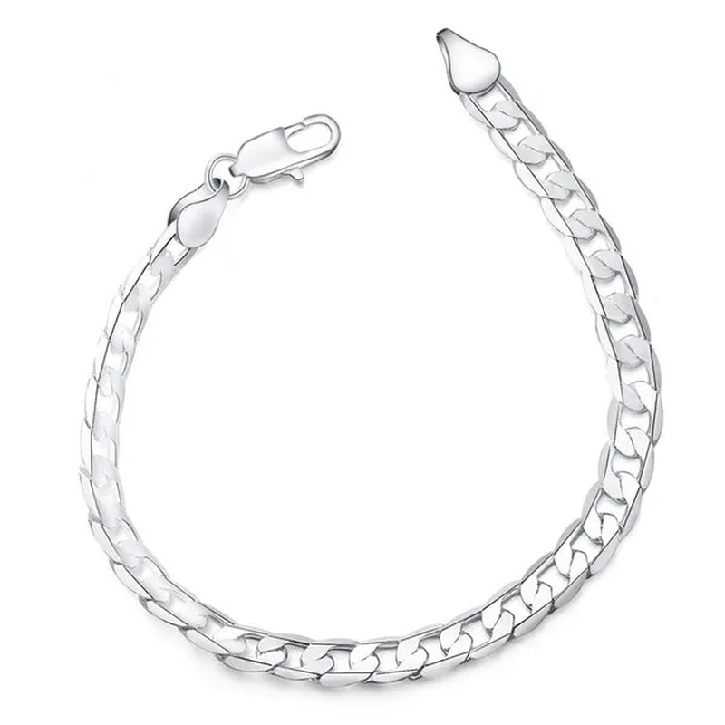 European and American Fashion 925 Sterling Silver Italian Curb Link Chain Necklace Bracelet 925 Silver High Quality Jewelry Sets for Women and Men