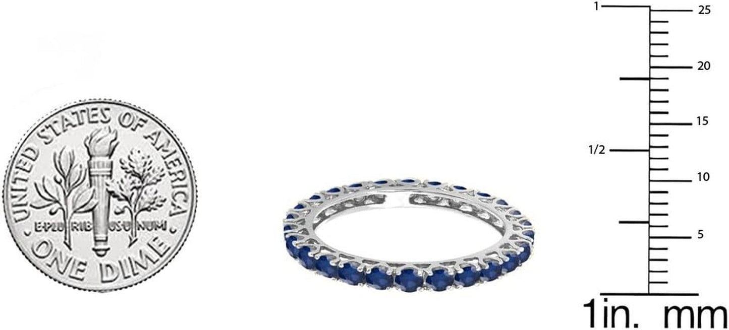 1.80 Cttw 10K round Blue Sapphire Womens Eternity Wedding Stackable Ring Band 1 3/, Solid White Gold