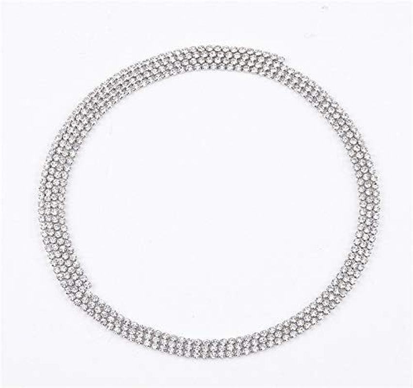 Muti Row Boho Tennis Chain Rhinestones Choker Long Chain Necklace for Women and Girls Jewelry