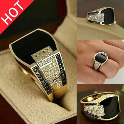 Business Men'S Fashion Jewelry Natural White Sapphire Black Diamond Ring Luxury Men'S Engagement Wedding Ring Anniversary Business Banquet Party Jewelry Size US6-14