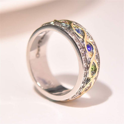 Fashion 18K Gold Ruby Sapphire Ring 925 Sterling Silver Shiny Full Diamond Ring Cubic Zirconia Promise Rings CZ Diamond Multi Row Ring Eternity Engagement Wedding Band Ring for Women
