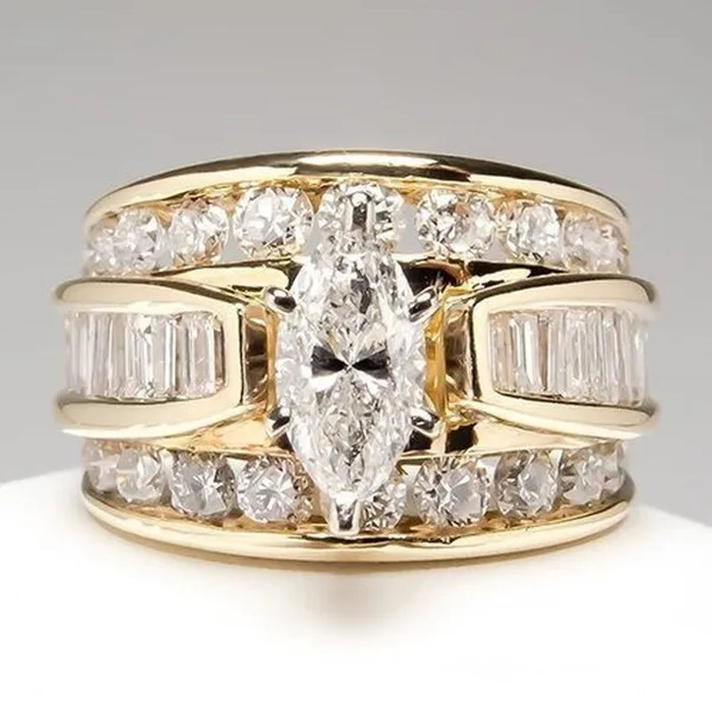 Fashion and Brilliant Women'S Ring Horse Eye Double Row Diamond Ring Romantic Wedding Engagement Ring Valentine'S Day Anniversary Gift Jewelry