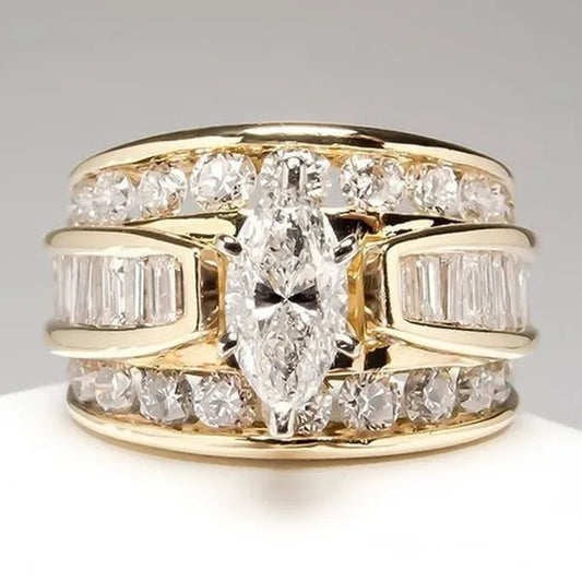 Fashion and Brilliant Women'S Ring Horse Eye Double Row Diamond Ring Romantic Wedding Engagement Ring Valentine'S Day Anniversary Gift Jewelry
