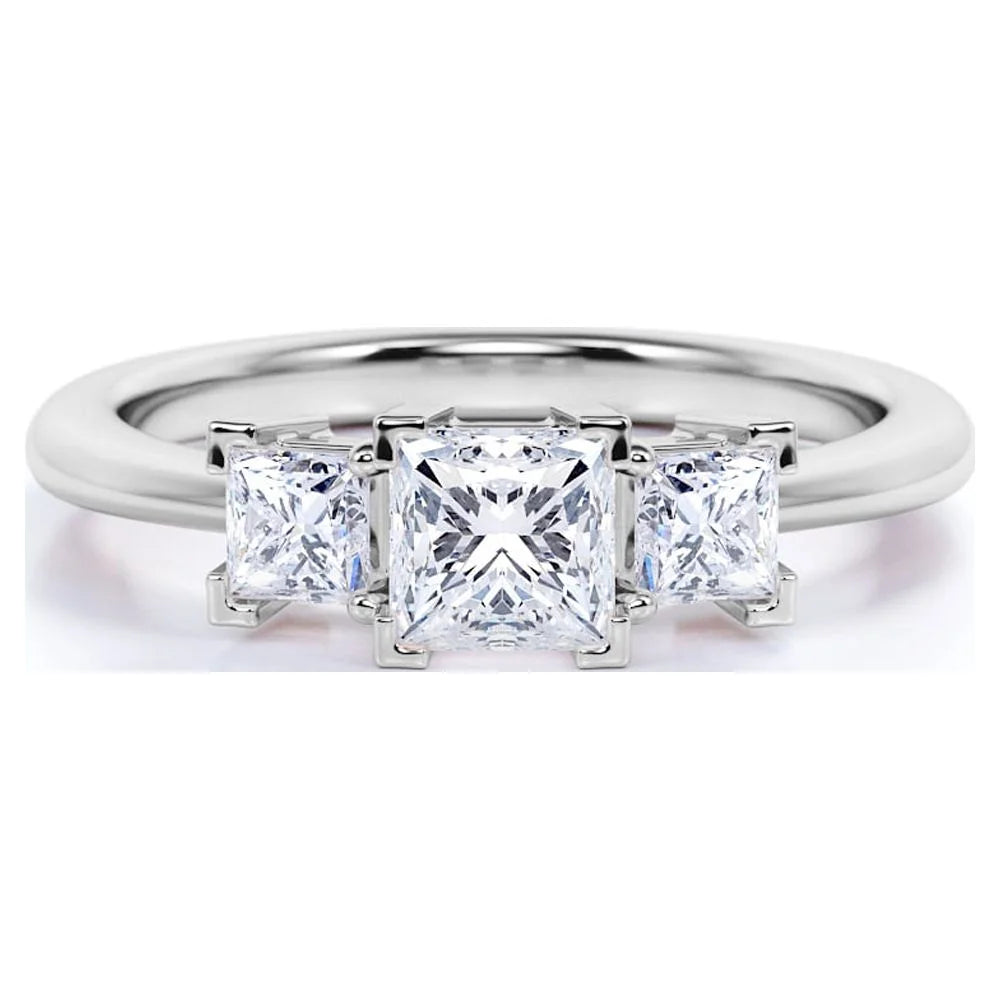Modern 0.50 Carat Princess Cut Diamond - 3 Stone Engagement Ring - past Present Future Ring - 10K White Gold