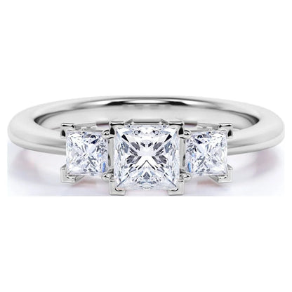 Modern 0.50 Carat Princess Cut Diamond - 3 Stone Engagement Ring - past Present Future Ring - 10K White Gold